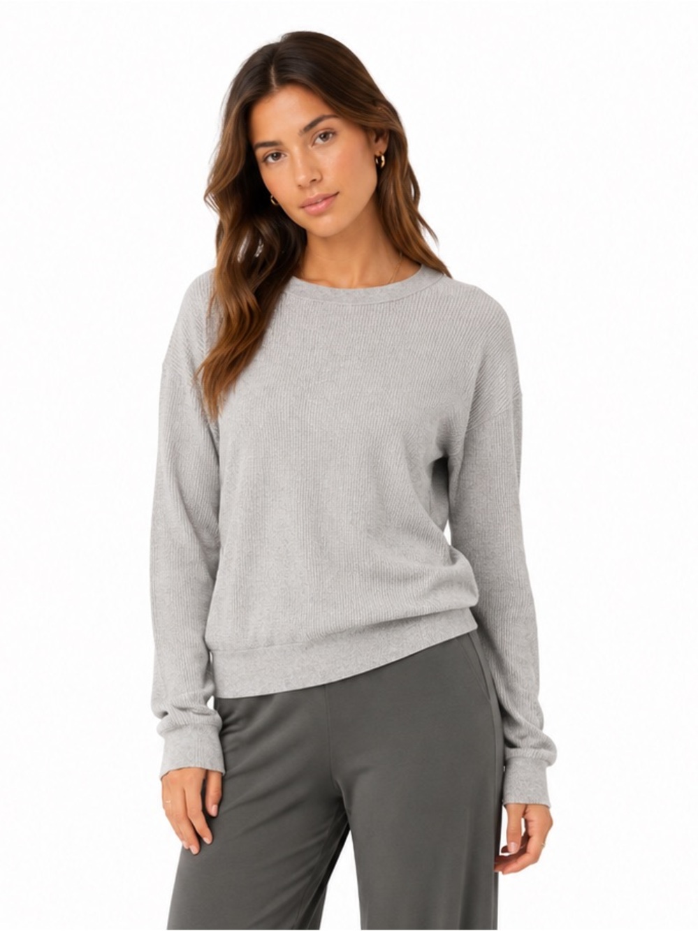 Global Work Gray Cashmere Blend Ribbed Crewneck Sweater